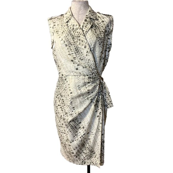 Calvin Klein Sheath Wrap Dress 12  Faux Silk Career Church Sleeveless - Picture 1 of 13